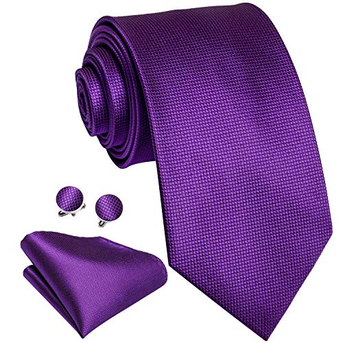 Dubulle Mens Tie Set Solid Paisley Silk Striped Necktie for Men with Cufflinks Tie and Pocket Square,Purple - Image 2