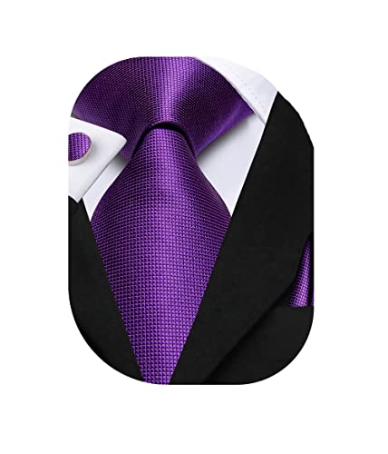 Dubulle Mens Tie Set Solid Paisley Silk Striped Necktie for Men with Cufflinks Tie and Pocket Square,Purple - Image 1