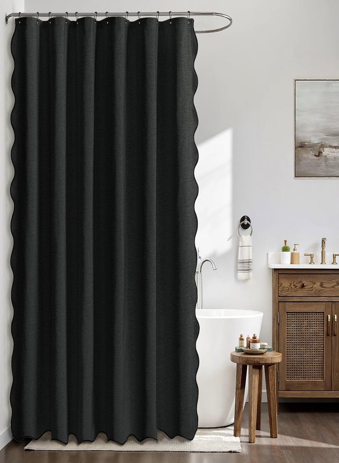MIULEE Black Scalloped Shower Curtain Linen Textured with 12 Metal Hooks Cute Heavy Duty Washable Waterproof Thick Cloth Halloween Shower Curtains with Black Border for Bathroom Hotel Bathtub,W72*L72 - Image 2