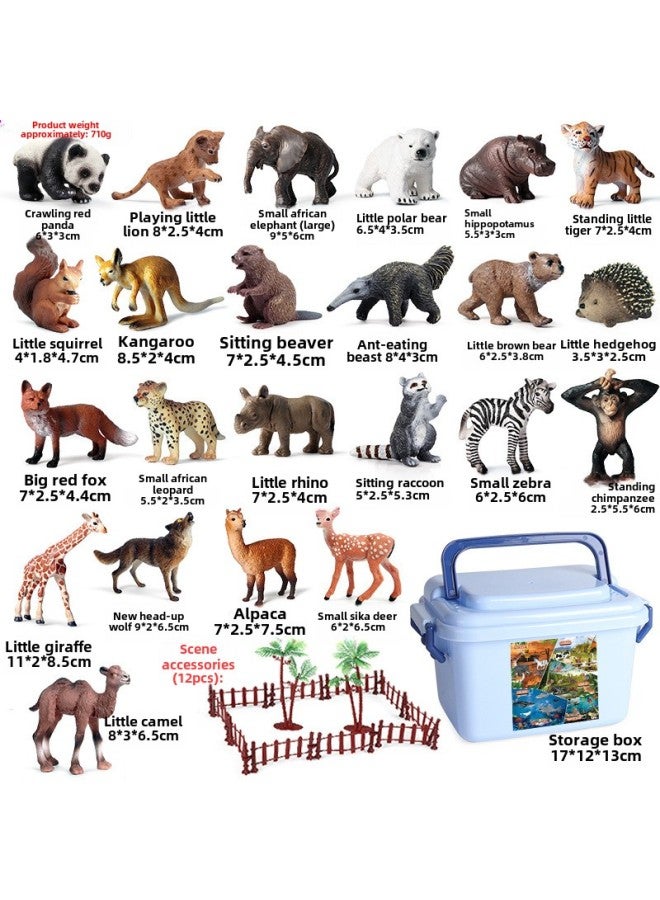 Children's Cognitive Simulation Wild Animal Model Toy Jungle Thorn Group Hedgehog Mouse Burr Stealing Melon Badger Hedgehog Ornaments-Color:23 Wild Small Animal Pups + Free Scene Accessories + Free Storage Box  - Image 1