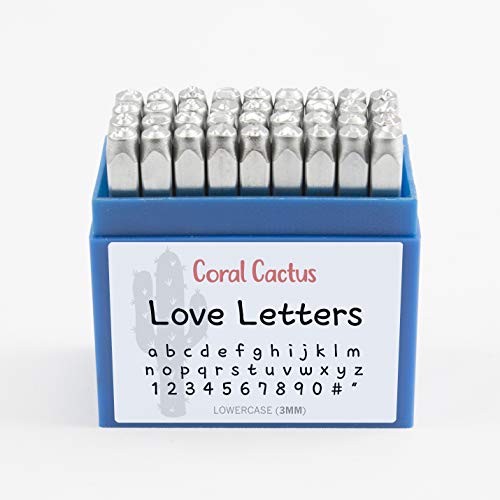 Coral Cactus Custom Font Number and Letter Stamping Tool Case (36 Lowercase Stamps/Alphabet 0-9#, 1/8 inch (3mm) Letters, Numbers, Symbols - Hard Carbon Steel Tools - Stamp/Punch Metal, Jewelry, Leather, Wood - Image 2