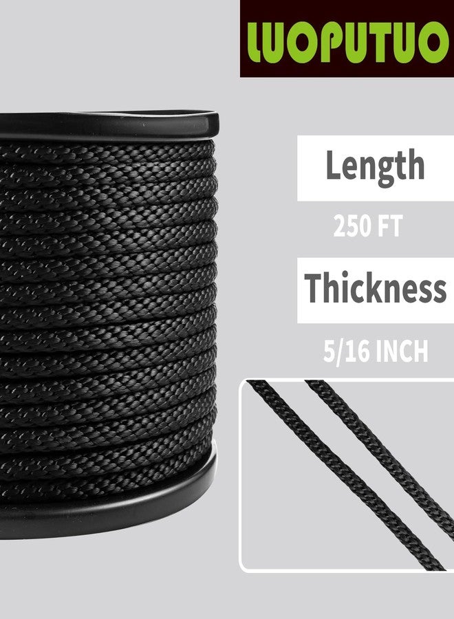 LUOPUTUO 5/16 Inch 250FT Black Polyester Solid Braid Rope | High UV & Abrasion Resistance | Industrial Grade, Low Stretch | Multipurpose for Flag Poles, Clotheslines - Image 2