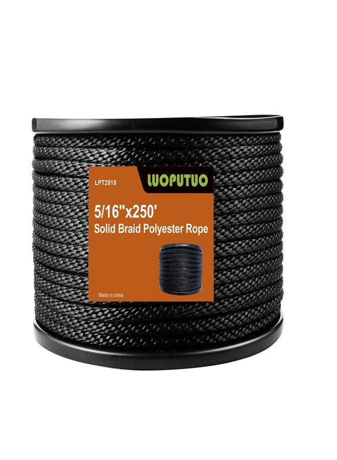 LUOPUTUO 5/16 Inch 250FT Black Polyester Solid Braid Rope | High UV & Abrasion Resistance | Industrial Grade, Low Stretch | Multipurpose for Flag Poles, Clotheslines - Image 1
