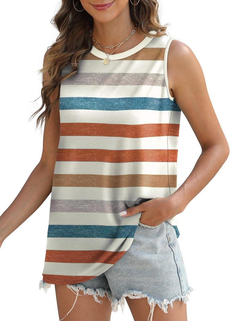 SAMPEEL Womens Summer Tops Dressy Casual Cute Outfits 2026 Teacher Lightweight Women Blouses Seniors Orange Stripes M - Image 4
