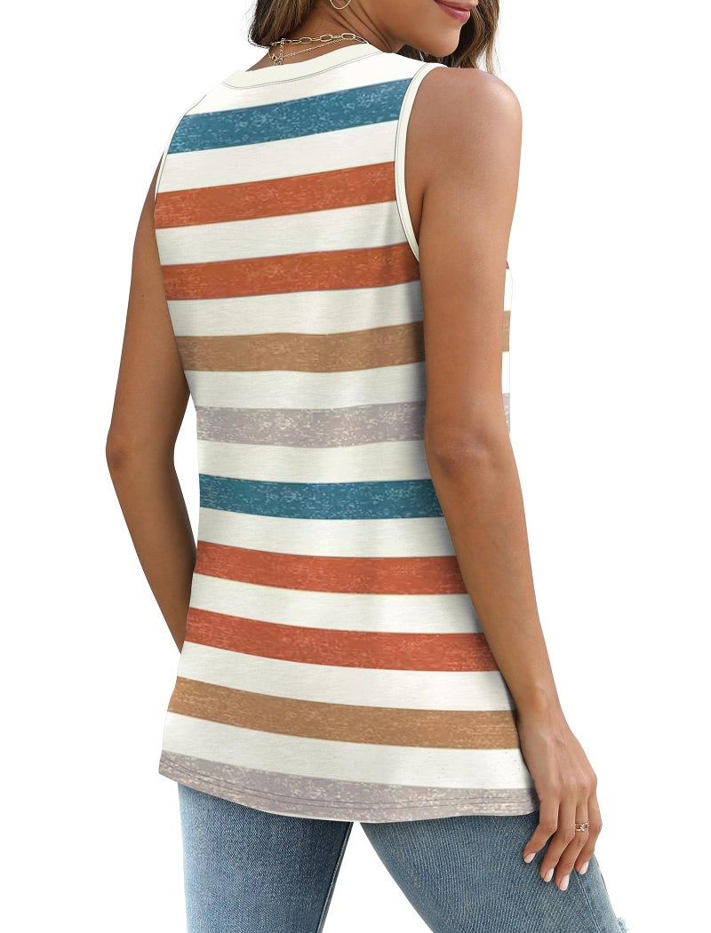 SAMPEEL Womens Summer Tops Dressy Casual Cute Outfits 2026 Teacher Lightweight Women Blouses Seniors Orange Stripes M - Image 5