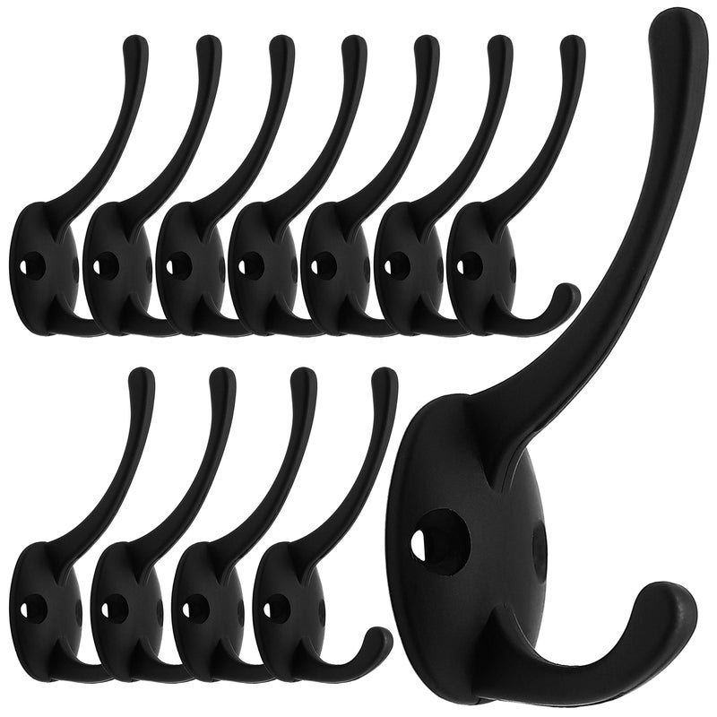 IBosins 12 Pack Black Coat Hooks Wall Mounted with 24 Screws Retro Double Hooks Utility Black Hooks for Coat, Scarf, Bag, Towel, Key, Cap, Cup, Hat - Image 1