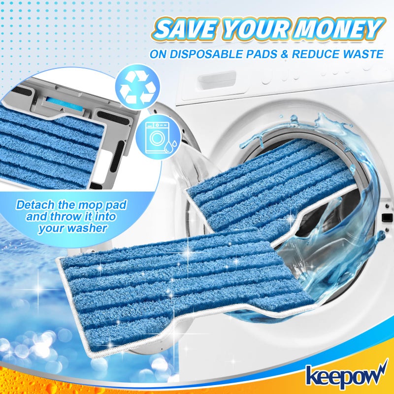 KEEPOW Reusable Mop Pads Refills, Replacement Pads Compatible with Shark Vac Mop VM252 VM200 VC205 VM250 /QM250 VM190 VM200P12, Hardwood Floor Mop Pad, Blue 1+2+3 Pads - Image 5