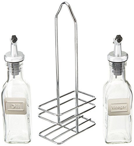 CUISINOX Cruet Oil and Vinegar Bottles Set with Dripless Spouts and Wire Caddy, English Labels - 6 oz. each - Image 3