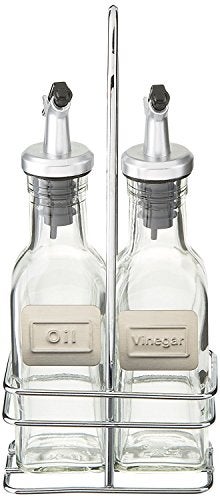 CUISINOX Cruet Oil and Vinegar Bottles Set with Dripless Spouts and Wire Caddy, English Labels - 6 oz. each - Image 1
