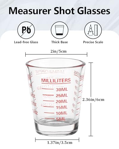 SAIAOKJ Shot Glasses Measuring Cup Set 2PACK Espresso Shot Glasses Liquid Heavy Glass 26-Incremental Measurement 1 OZ, 2 TBS, 6 TSP, 30 ML Kitchen Tools (Red) - Image 2