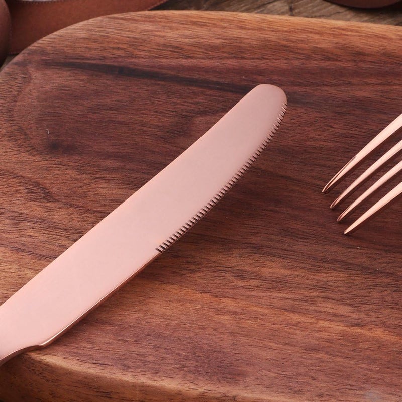 Bisda Copper Silverware Set 20 Piece Premium 188 Stainless Steel Hammered Kitchen Utensil Flatware Cutlery Sets of 4 Mirror Polish Dishwasher Safe - Image 5