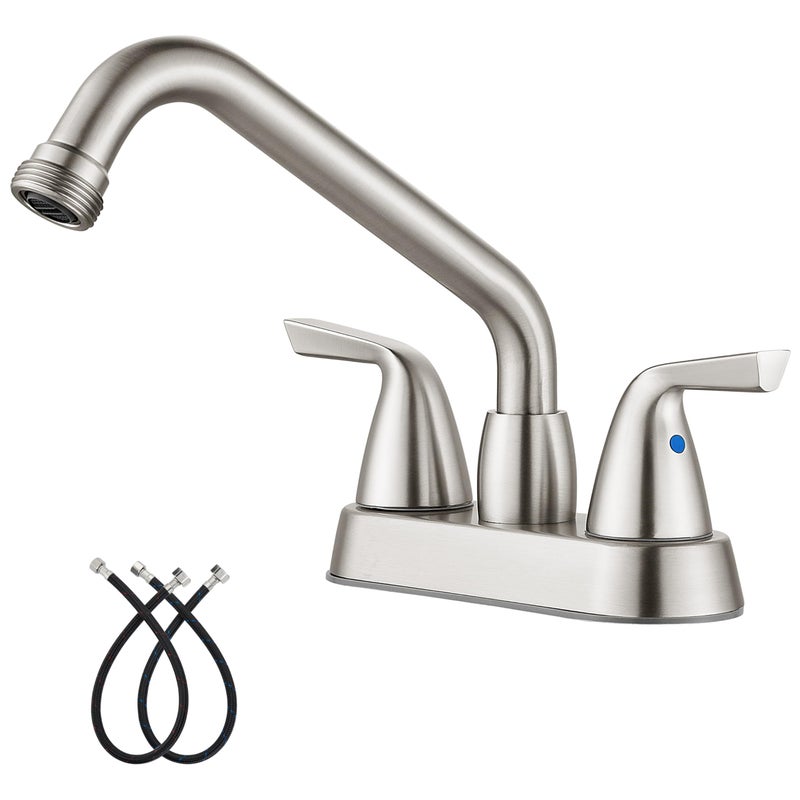 Aolemi Laundry Sink Faucet 4 Inch Centerset, Utility Sink Faucets with Swivel Spout and 3/4" NPT Threaded End, 2-Handle Faucet for Laundry or Utility Room, Brushed Nickel - Image 1