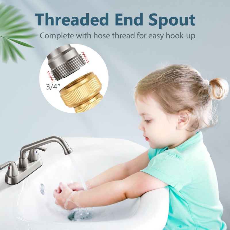 Aolemi Laundry Sink Faucet 4 Inch Centerset, Utility Sink Faucets with Swivel Spout and 3/4" NPT Threaded End, 2-Handle Faucet for Laundry or Utility Room, Brushed Nickel - Image 2