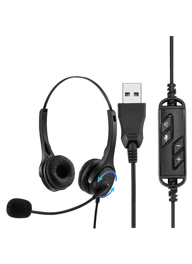 Generic - USB Wired Computer Headset Hands-Free Binaural Headphone with Microphone Volume and Mute Button for Office Call Center Business Home Gaming Computer PC Laptop - Image 1