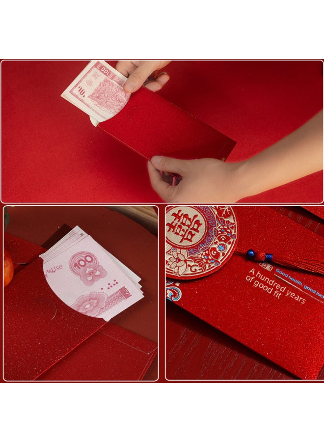 Wedding Red Envelope 2025 New Tassel Creative Happy Word Red Envelope Engagement Gift Thousand Yuan Li Seal Frosted Red Envelope Bag - Image 3