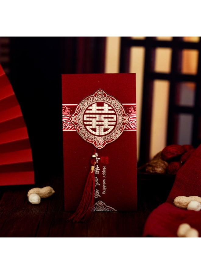 Wedding Red Envelope 2025 New Tassel Creative Happy Word Red Envelope Engagement Gift Thousand Yuan Li Seal Frosted Red Envelope Bag - Image 1