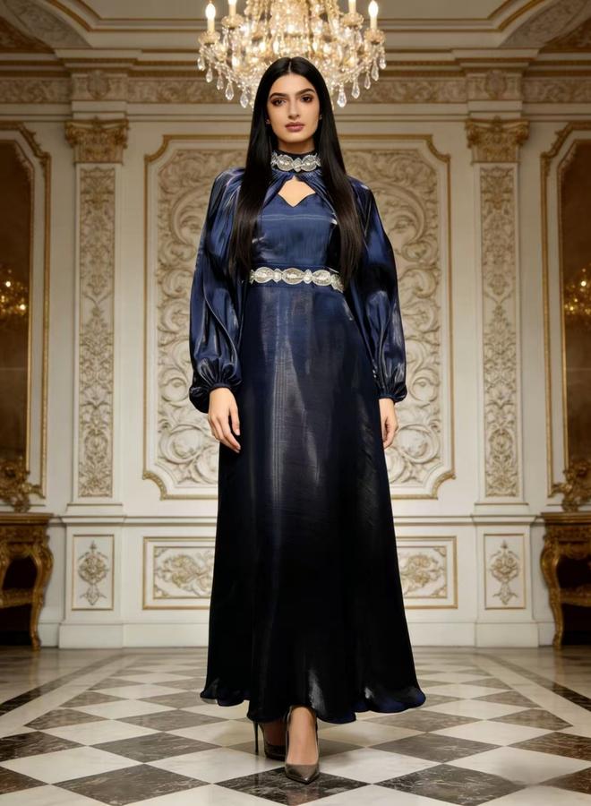 Take Two Women Navy Blue Embellished A-Line Maxi Dress - Image 1
