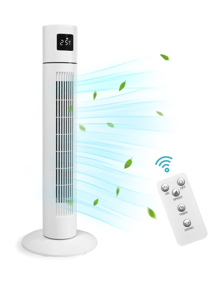 INGUNAR مروحة برج، مروحة برج بلا شفرات، شاشة تحكم باللمس وشاشة عرض LED، تدفق هواء متأرجح بسرعة 3، مؤقت 12 ساعة، تحكم عن بُعد، مثالية للمنزل أو المكتب، بيضاء - Image 1