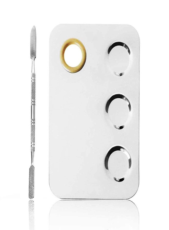 ZemGlam Stainless Steel Womens Cosmetic Makeup Mixing Plate with Spatula Tool (Color : Silver) - Image 1