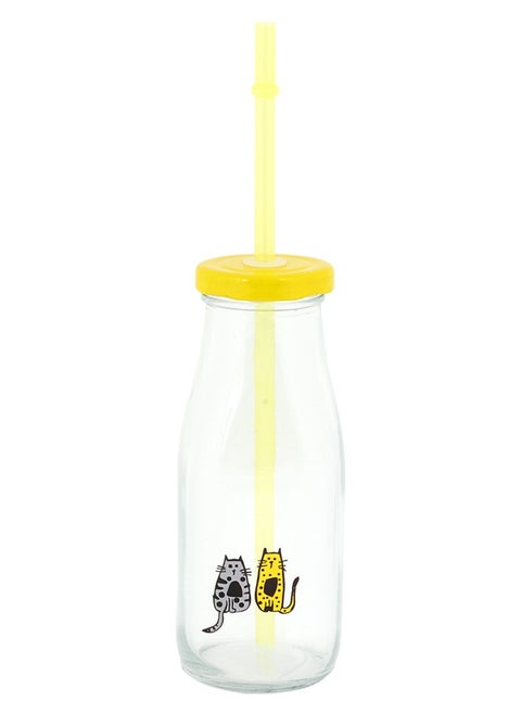 Biggdesign Cats Lemonade Glass Bottle 320 ML Yellow