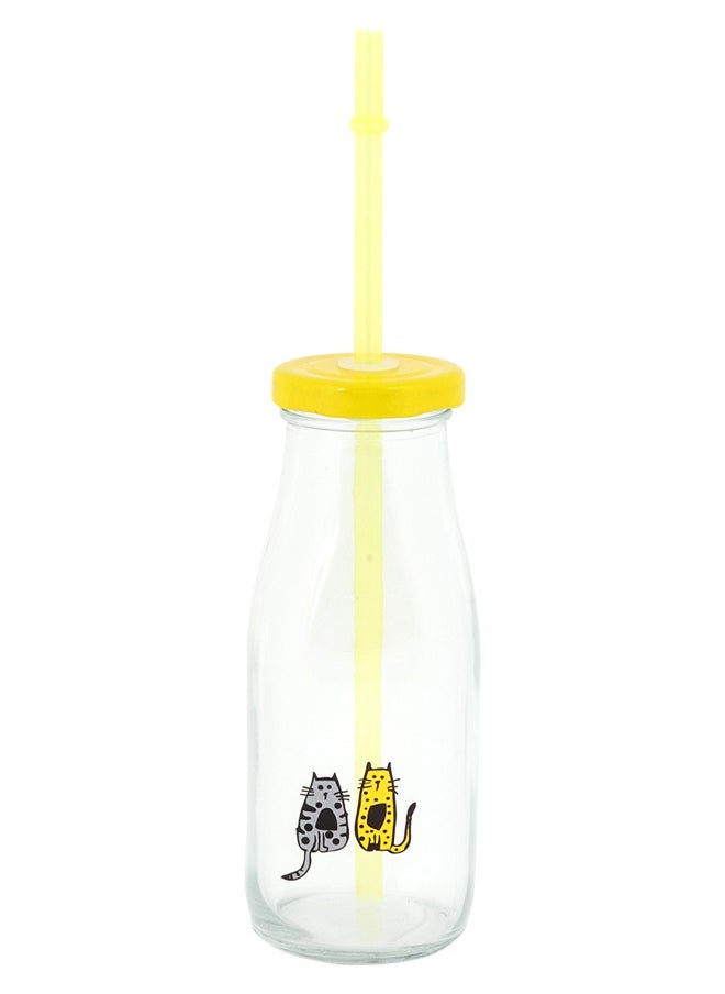 Biggdesign Cats Lemonade Glass Bottle 320 ML Yellow