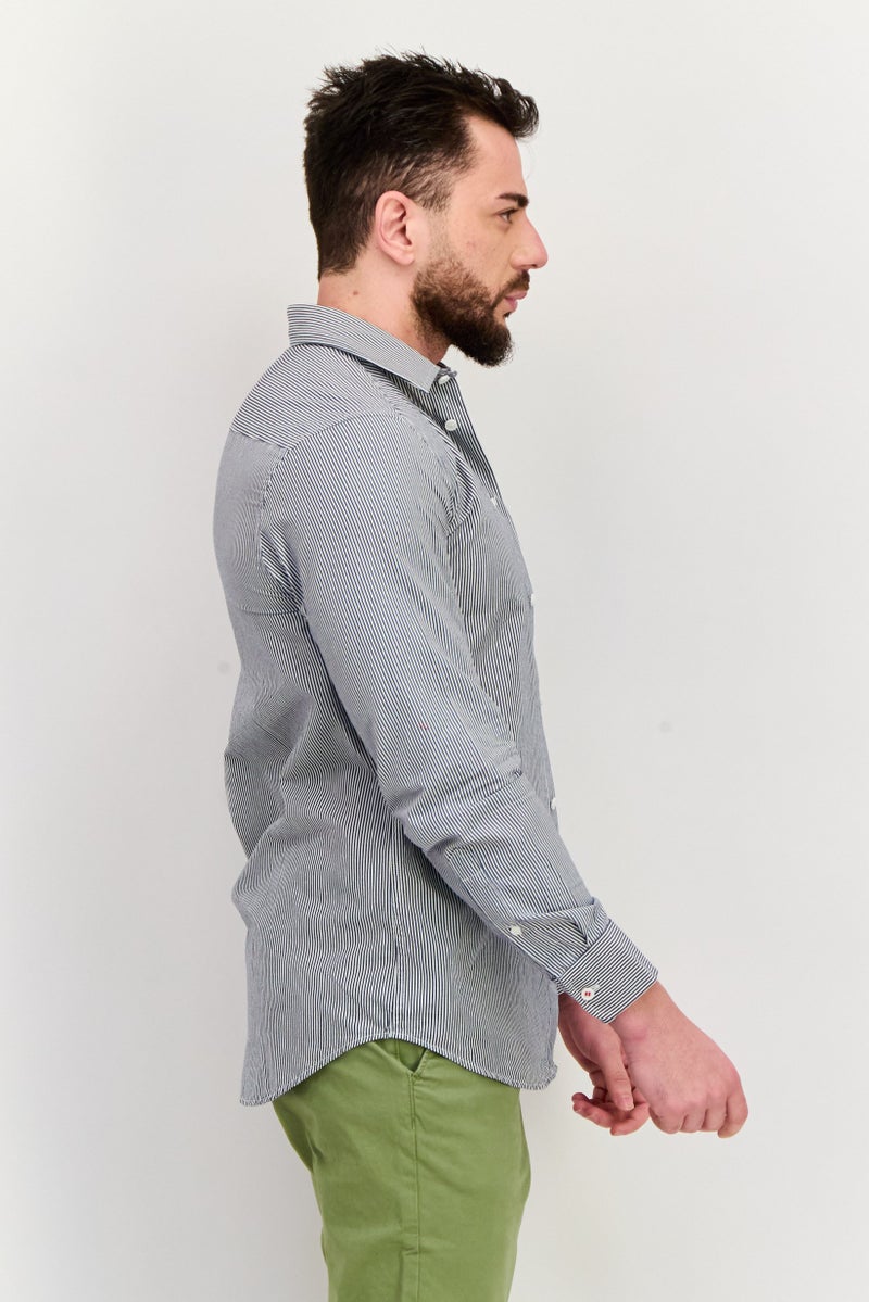 ESPRIT قميص رجالي عادي بأكمام طويلة مخطط، أبيض - Image 3