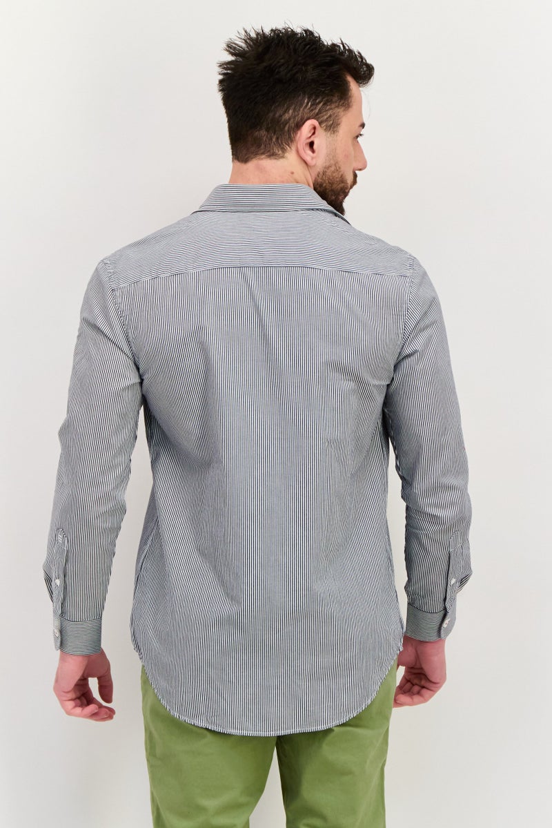 ESPRIT قميص رجالي عادي بأكمام طويلة مخطط، أبيض - Image 4