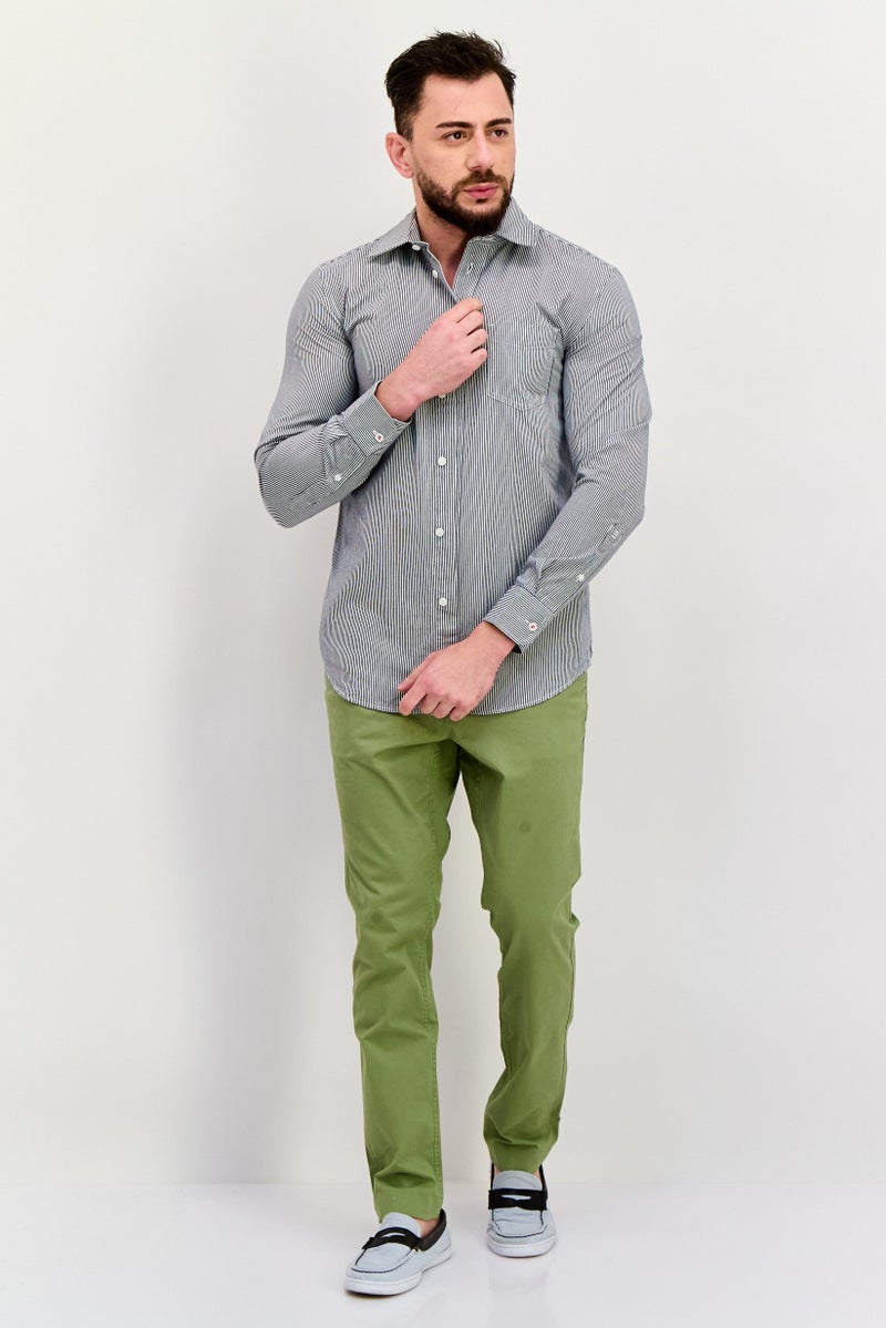 ESPRIT قميص رجالي عادي بأكمام طويلة مخطط، أبيض - Image 2