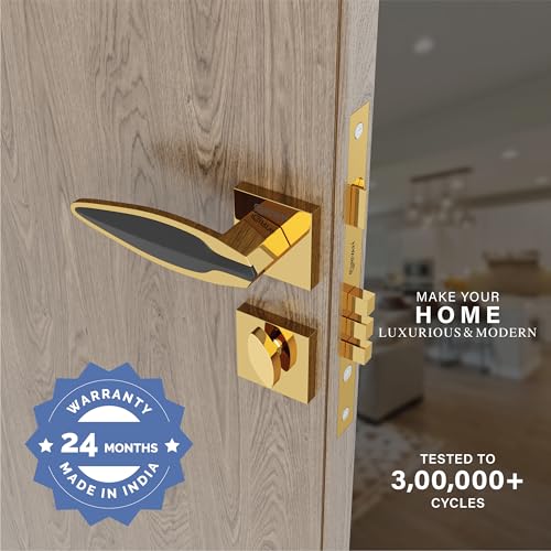 GRIVAN Premium Heavy Duty Door Locks for Main Door, Mortise Door Lock Set with 3 Brass Keys, Bedroom Door Lock, Handle Lock for Home/Office/Hotel (Gold Black Finish) | 2 Years Warranty - Image 2