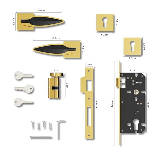 GRIVAN Premium Heavy Duty Door Locks for Main Door, Mortise Door Lock Set with 3 Brass Keys, Bedroom Door Lock, Handle Lock for Home/Office/Hotel (Gold Black Finish) | 2 Years Warranty - Image 5