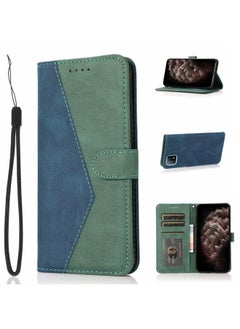 HuHa Case Cover For OPPO A53 5G / A72 5G / A73 5G Dual-color Stitching Leather Phone Case Blue Green 