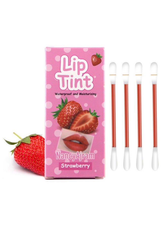 SWETIYOU - SWETIYOU Lip Tint Cotton Swab, 20 Pcs Waterproof Non-Stick Cotton Swab Lipstick Long Lasting Q Tip Lip Tint Stain, Cute Lip Makeup Products(Strawberry) - Image 1