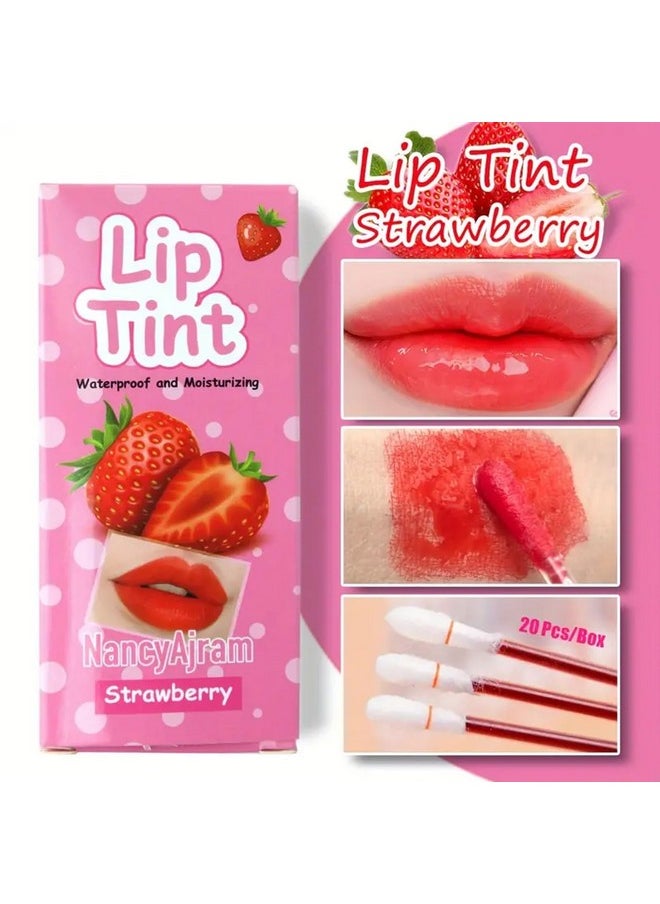 SWETIYOU - SWETIYOU Lip Tint Cotton Swab, 20 Pcs Waterproof Non-Stick Cotton Swab Lipstick Long Lasting Q Tip Lip Tint Stain, Cute Lip Makeup Products(Strawberry) - Image 1