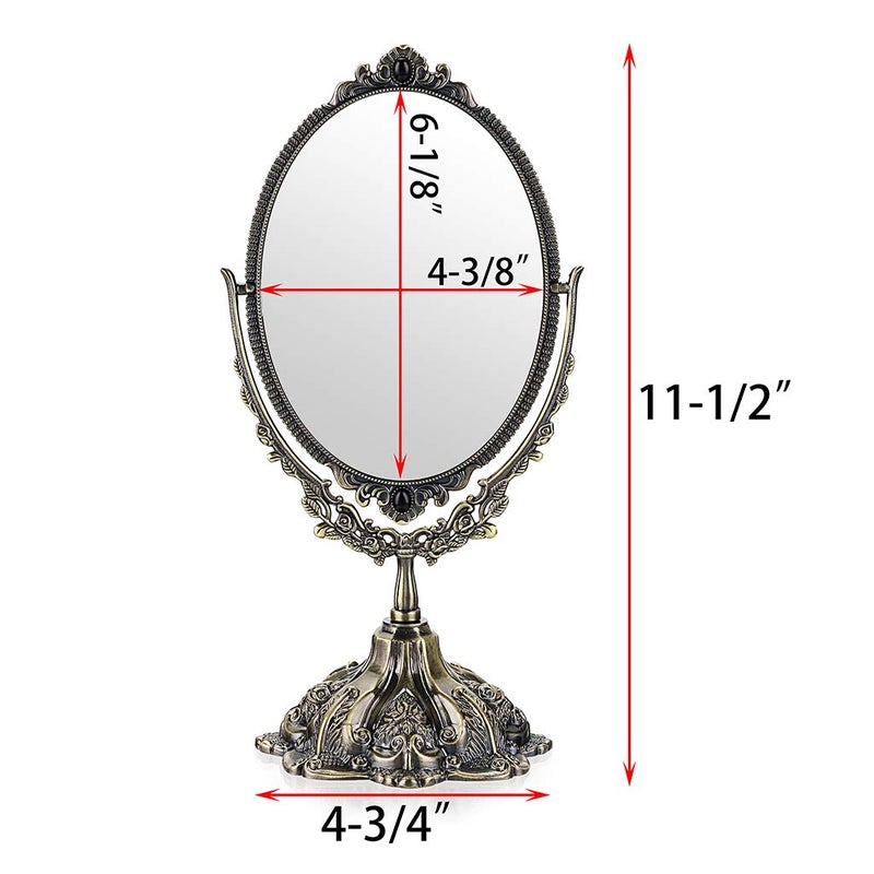 Juxyes Metal Tabletop Antique Decorative Makeup Mirror With Stand  Vintage Swivel Double Sided Cosmetic Mirror With Frame  Retro Desktop Oval Dressing Mirror For Bathroom Bedroom - Image 2