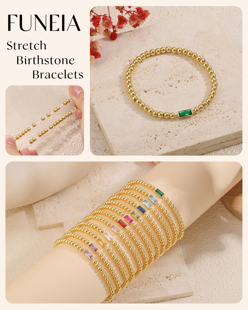 FUNEIA Birthstone Gold Beaded Bracelets for Women Non Tarnish Trendy Dainty 14K Gold Plated Cute Stackable Bead Stretch Friendship Bracelet Stack for Best Friend Couples Birthday Gifts Jewelry - Image 4