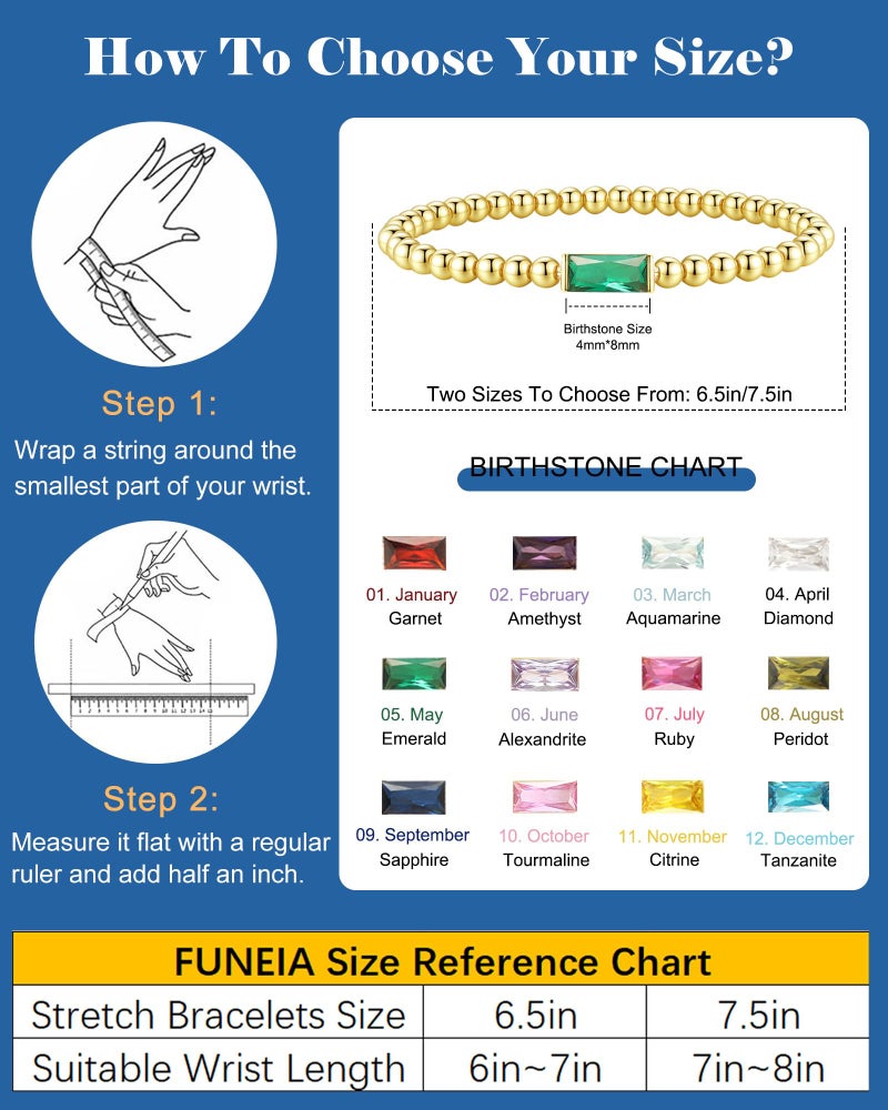 FUNEIA Birthstone Gold Beaded Bracelets for Women Non Tarnish Trendy Dainty 14K Gold Plated Cute Stackable Bead Stretch Friendship Bracelet Stack for Best Friend Couples Birthday Gifts Jewelry - Image 5