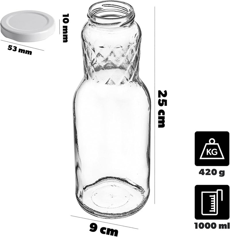 KADAX Glass Bottles 1 L, 1 Piece, Juice Bottles with Screw Cap fi53 mm, Empty Bottles for Preserving & Filling, Preserving Bottles for Juice, Wide Mouth Bottle (White) Personal & public compatible - Image 2