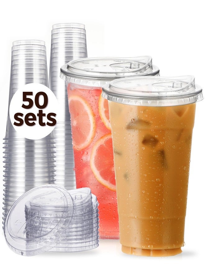 Aatriet 24 oz Clear Plastic Cups with Strawless-Sip-Lids, 50 Sets Disposable Cups Plastic Iced Coffee Cups, To Go Cups with Sip Through Lids for Smoothie, Milkshake, Cold Drinks for Party, Wedding, Event - Image 1
