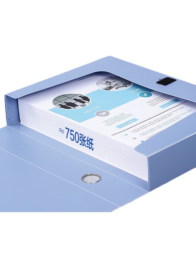 Comix 75Mm File Box, A4 Document Box, Thickened Velcro File Box, Blue, Office Stationery - Image 2