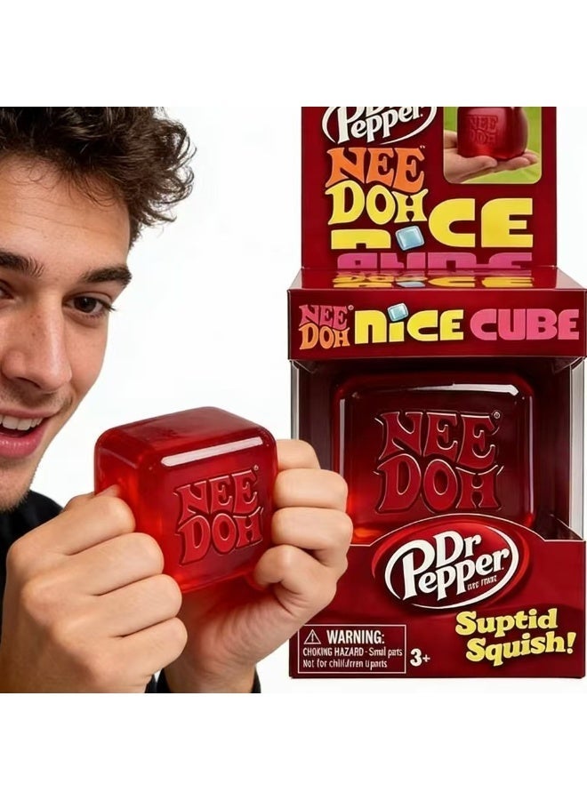 Needoh Nee Doh x Dr Pepper Nice Cube Squishy Fidget Toy - Red Scented Stress Relief Cube, Suptid Squish Texture, Collectible Sensory Toy for Kids & Adults, 3+ - Image 1