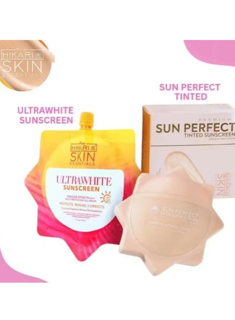 هيكاري واقي الشمس الترا وايت 50 مل & واقي الشمس هيكاري بريميوم صن بيرفكت الملون بعامل حماية من الشمس 50 - 50 مل