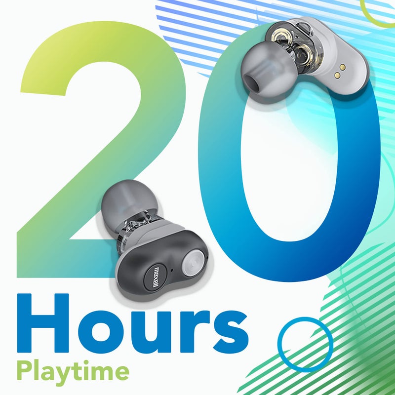 Maxell Maxell – 199652, Experience High-Fidelity Sound with Dual-Driver True Wireless Earbuds - Featuring Bluetooth 5.0, 20 Hours of Playtime, Pro Noise Cancelling and IPX3 Water Resistance - Black/Grey - Image 3
