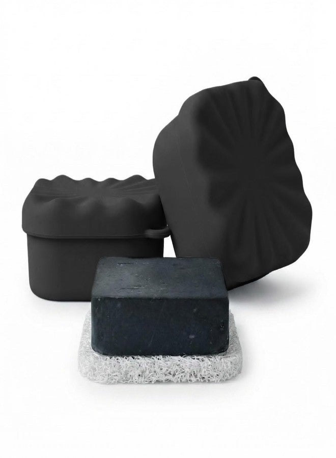 Elimeta 2 Pack Silicone Soap Dish with Lid, Square Leak-Proof & Shockproof Soap Holder, Thick Durable Soap Case for Bathroom & Travel, Perfect for Dr. Squatch Natural Bars (Black) - Image 1