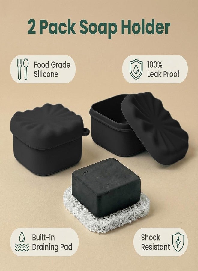 Elimeta 2 Pack Silicone Soap Dish with Lid, Square Leak-Proof & Shockproof Soap Holder, Thick Durable Soap Case for Bathroom & Travel, Perfect for Dr. Squatch Natural Bars (Black) - Image 2