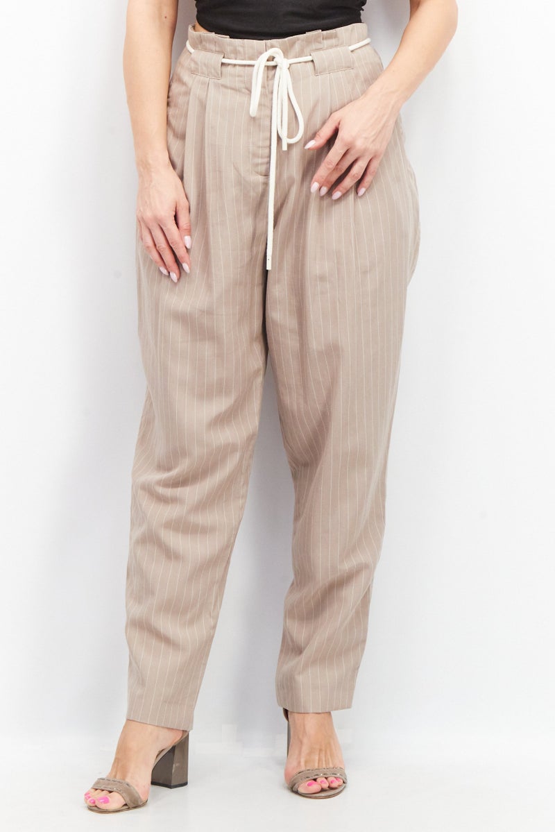 ESPRIT Women Regular Fit Stripe Casual Pants, Tan - Image 1