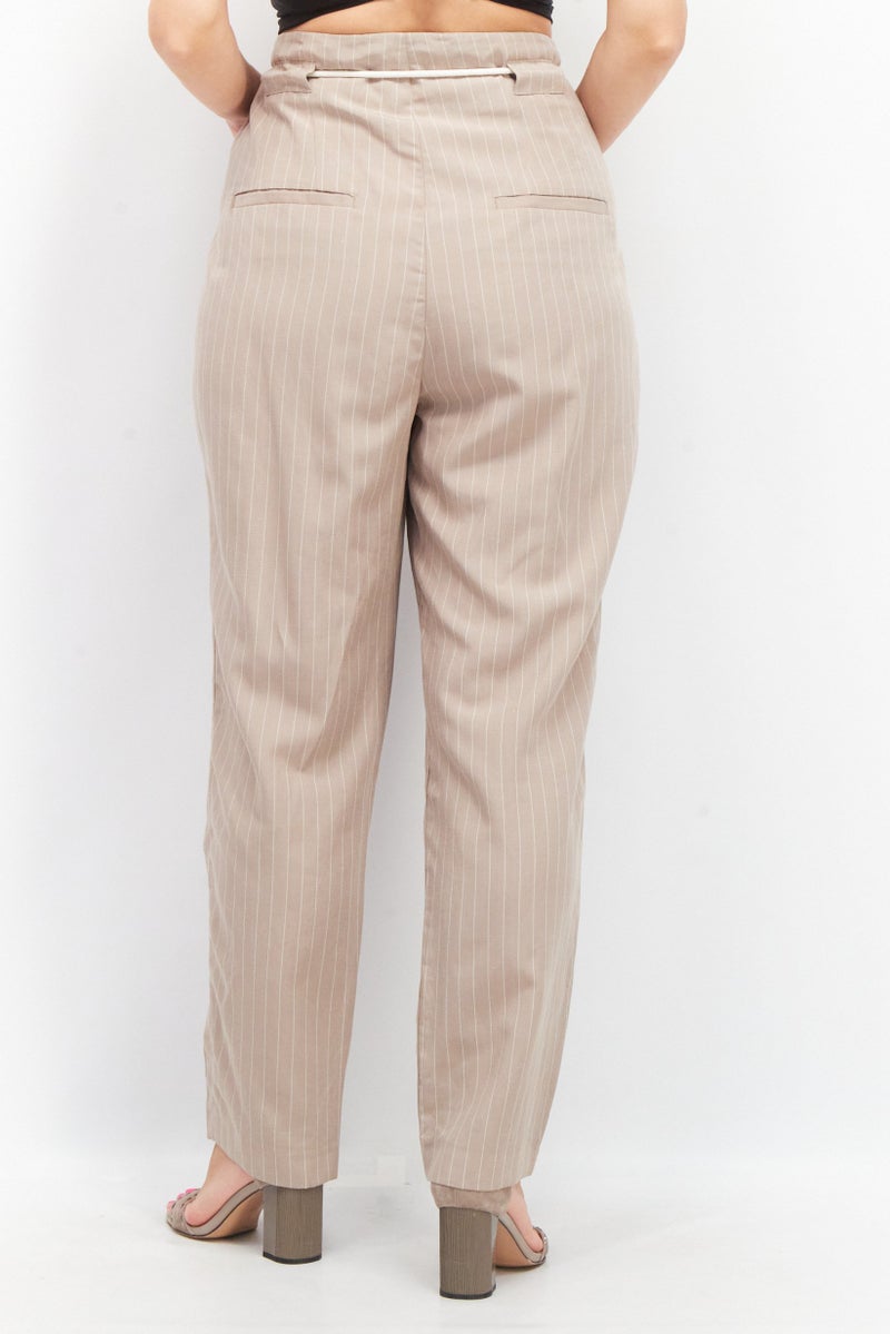 ESPRIT Women Regular Fit Stripe Casual Pants, Tan - Image 4