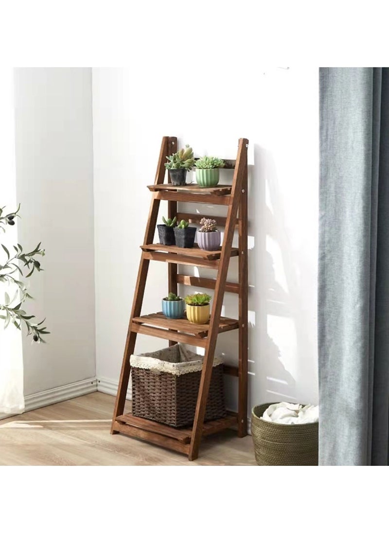 LINGWEI Pure Solid Wood Ladder Design Flowers Pot Stand Flowers Plants Pot Rack Wooden Book Shelf Storage Organizer  - Image 4