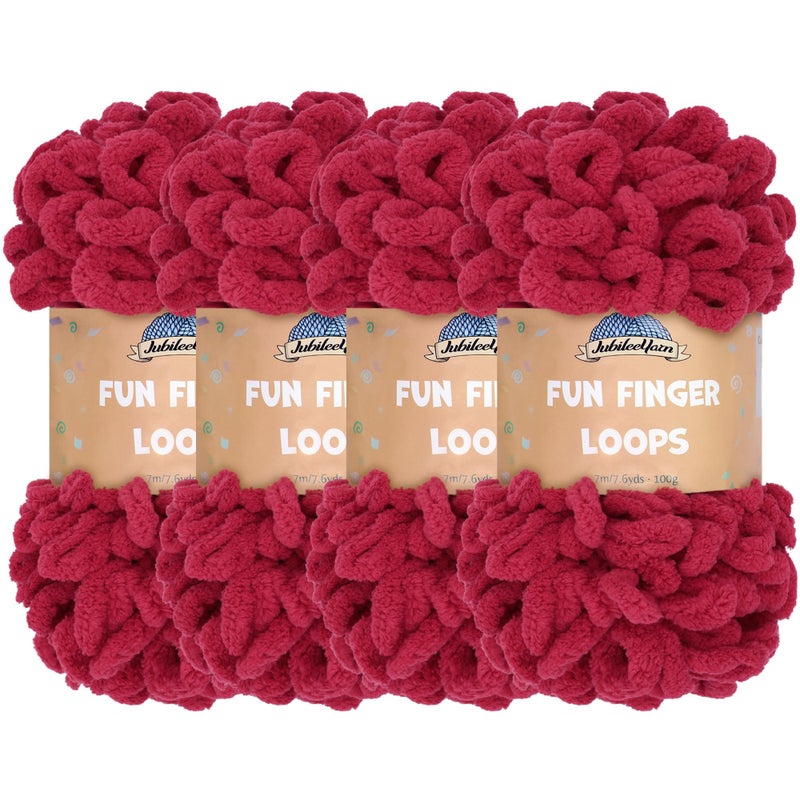 JubileeYarn Fun Finger Loops Yarn 100gSkein Jumbo Polyester Sangre 4 Skeins