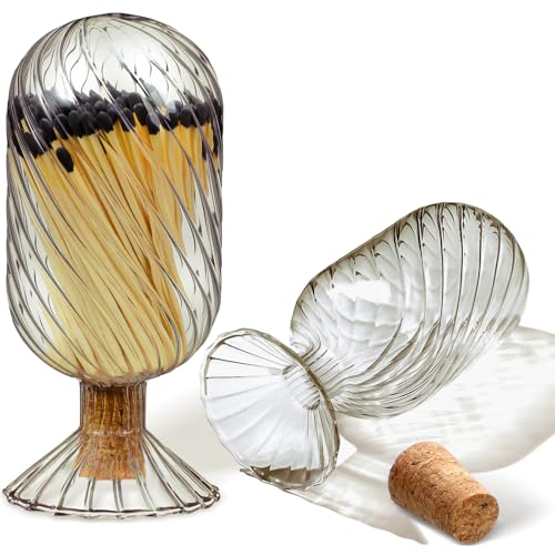 Cinnvoice Helix Shaped Glass Matches Cloche Decorative for 4 Inch Candle Matches Trendy Fireplace Display Decor Not Include MatchesSmoke Grey295 x 61 Inch - Image 1
