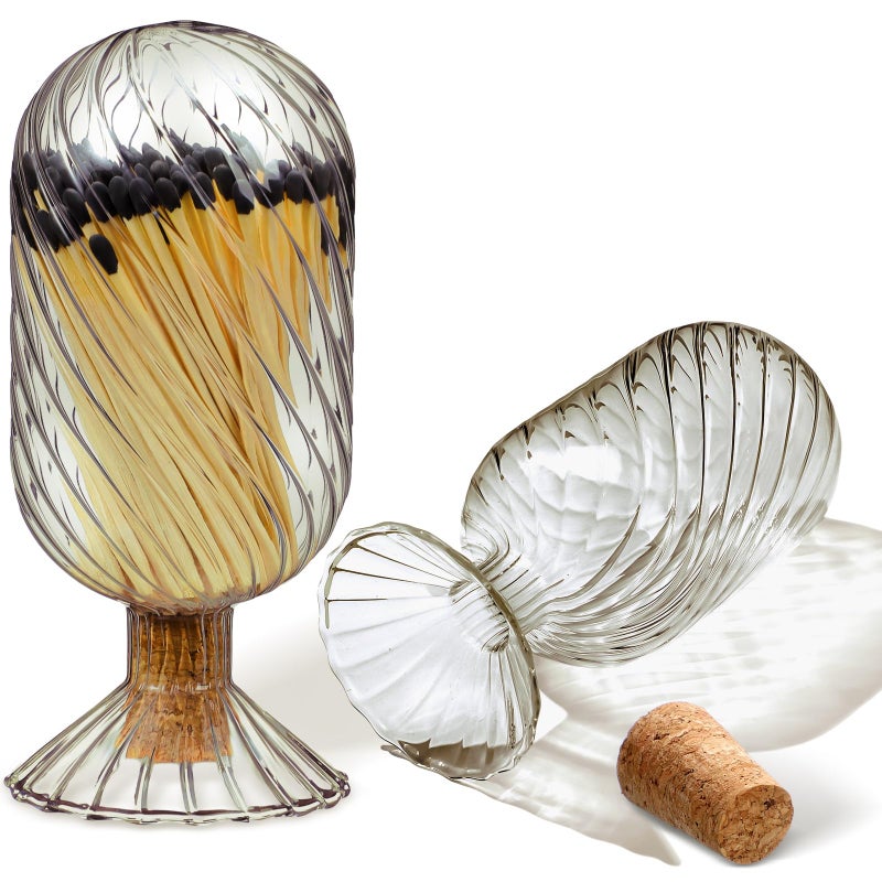 Cinnvoice Helix Shaped Glass Matches Cloche Decorative for 4 Inch Candle Matches Trendy Fireplace Display Decor Not Include MatchesSmoke Grey295 x 61 Inch - Image 2